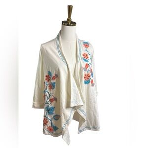 Stetson White 3/4 Length Sleeve Open Cardigan Embroidered Orange Teal 2X XXL